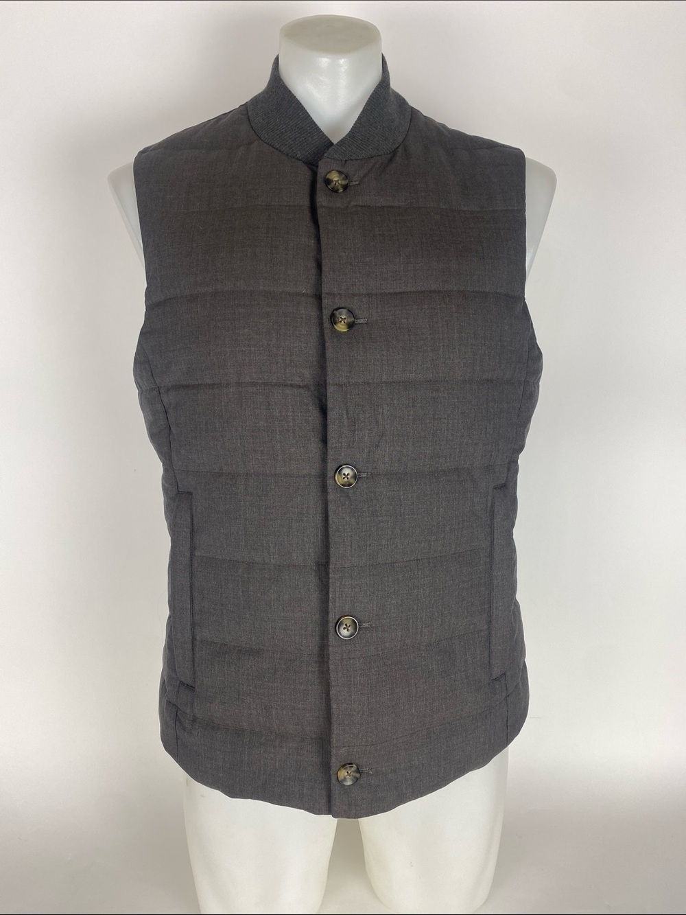 Suitsupply Wool Puffer Down Quilted Vest Size button up Bodywarmer-Brown XL